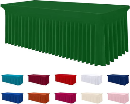 Smiry Spandex Elastic Fitted Table Cloth Skirt for 5FT Rectangle Table | Stretch Washable Table Cloth, Banquet Table Cover for Wedding, Party, Indoor & Trade Shows, (Emerald Green, 60Lx30Wx30H)
