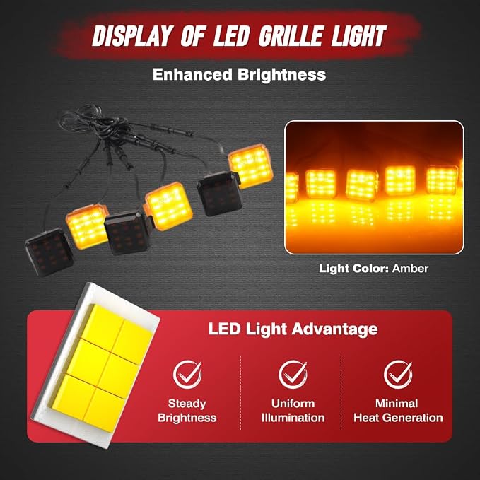 LED Grille Lights with Wiring Harness, 12 LED Grille Lights, Compatible with Toyota Land Cruiser Prado LC250 J250 2024–2025, 1 Set (1 to 6)