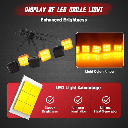 LED Grille Lights with Wiring Harness, 12 LED Grille Lights, Compatible with Toyota Land Cruiser Prado LC250 J250 2024–2025, 1 Set (1 to 6)