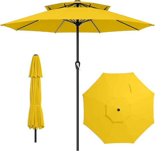 AreShark 12ft 2 Tiers Patio Umbrella - Outdoor Umbrella Waterproof UV Protection, Market Table Umbrella w/ 8 Sturdy Ribs&Crank for Pool, Porch, Garden(Yellow)