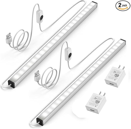 ASOKO Under Cabinet Led Lighting, 12 Inch Light Strip Bar,Daylight White 5000K Dimmable Plug in USB Light, Small Thin Led Under Counter Lighting for Kitchen/Room/Shelf/Desk/Display Case -2Pack