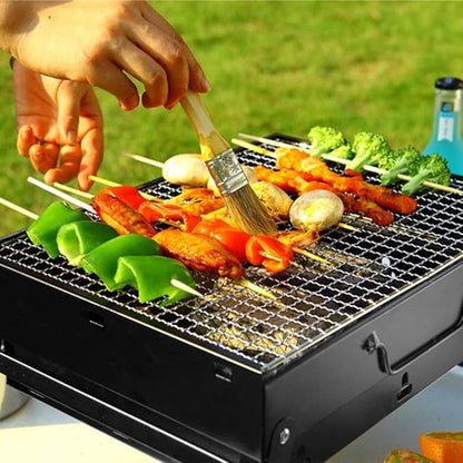 Charcoal Grills, Portable Camping Grill, Folding BBQ with Lid, 3-Level Height Adjustment, for 3 to 5 People for Outdoor Hiking Party Park Beach (Black 44 * 27 * 29cm)