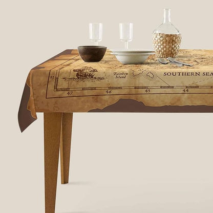 TKS MITLAN Treasure Map Brown Decorative Rectangle Tablecloth Pirate Ship Polyester Table Cloths Kitchen Table Cover for Dining BBQ Picnic Coffee Table 60 x 84 Inch 6-8 Seats