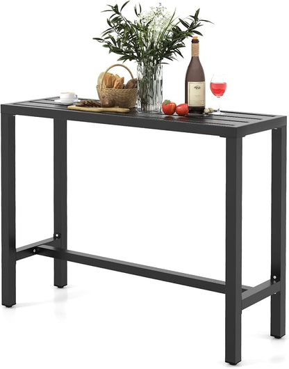 COSTWAY Outdoor Bar Table 48-inch Wide, Narrow Counter Height Dining Table with Waterproof Top and Heavy-Duty Metal Frame, Rectangular Pub Table for Hot Tub Garden Patio Backyard Poolside, Black | with Waterproof Top and Heavy-Duty Metal Frame, Rectang...