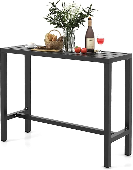 COSTWAY Outdoor Bar Table 48-inch Wide, Narrow Counter Height Dining Table with Waterproof Top and Heavy-Duty Metal Frame, Rectangular Pub Table for Hot Tub Garden Patio Backyard Poolside, Black | with Waterproof Top and Heavy-Duty Metal Frame, Rectang...