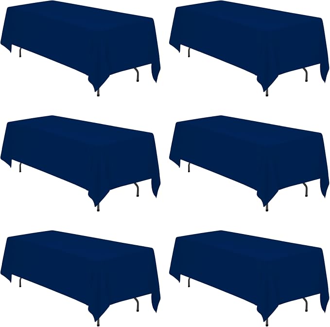 BRILLMAX 6 Pack Navy Blue Tablecloths 70x120 Inch for 6-8ft Rectangle Table | 150 GSM Polyester Fabric, Universal Fit, Water, Stain & Wrinkle Resistant Cloth Cover for Wedding Reception Banquet Party
