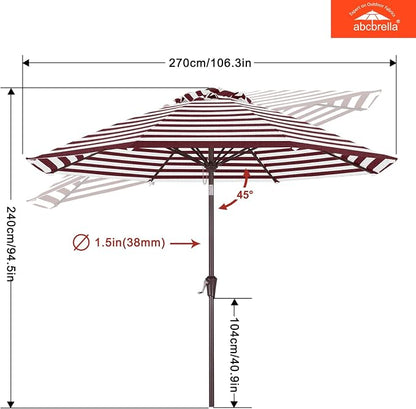 ABCCANOPY OLEFIN® 5-Year No Fading 9FT Patio Umbrella(Burgundy Stripe) | Fade & UV Resistant Fabric,8 Fiberglass Ribs，Wind Vent，Crank Lift & Tilt,Outdoor Table Umbrella for Deck,Backyard,Yard