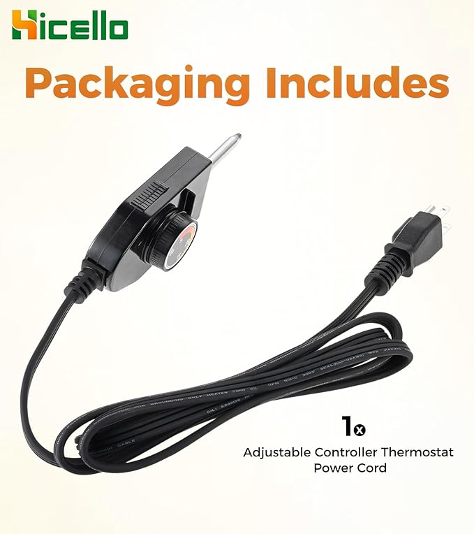 Replacement Power Cord with Adjustable Thermostat Control – 125V 15A, 50°F–450°F Temp Range, Compatible with Electric Smokers, Griddles & Fryers Heating Elements (NOT Universal)