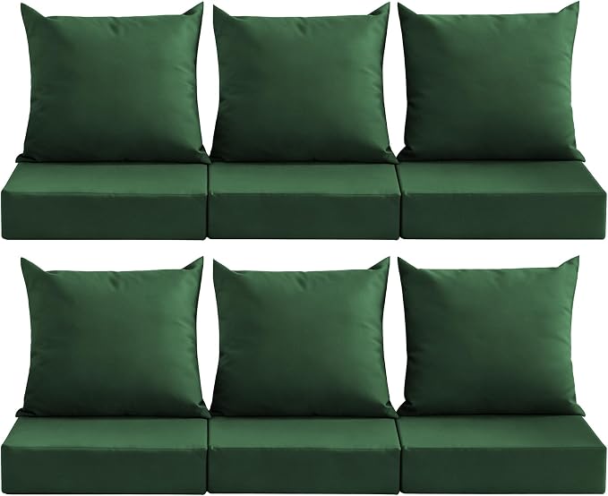 Outdoor Deep Seat Cushion Set, 24x24 Inch, Forest Green, Set of 6 | Water-Resistant, Fade-Resistant, Removable Cover, For Patio Chair & Sofa&Furniture