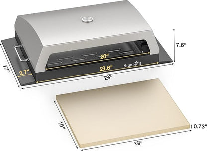 Stanbroil Pizza Oven Attachment for Blackstone 22, 28 & 36 Inch Griddles | 19" x 15" Pizza Stone, Built-In Temperature Gauge, Large Cooking Surface for Outdoor Pizza