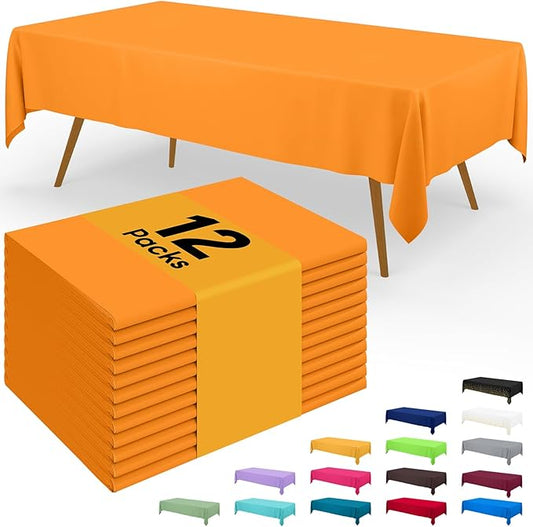 Smiry Disposable Table Cloth - 12 Pack, 54 x 108 Inch Waterproof Rectangle Tablecloths for Parties, Decorative Plastic Table Cover, Leakproof & Sturdy, Orange