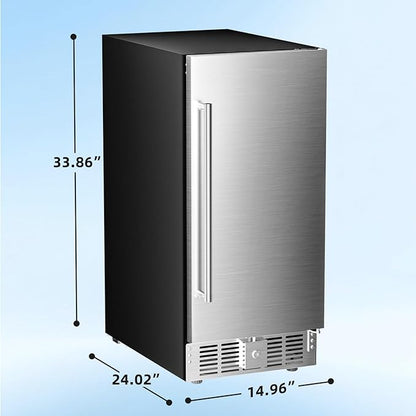 Antarctic Star 15 Inch Outdoor Beverage Refrigerator, 135 Can Stainless Steel Mini Fridge, Undercounter Built-in or Freestanding, Fast Cooling Low Noise Wine Cooler for Home Patio, 32-50°F