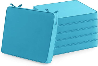 Summsun Outdoor Chair Cushions Set of 6: Waterproof & Fade Resistant Seat Cushion for Patio Furniture - 19 x 19 x 2 Inch Chair Pads with Ties and Hidden Zipper - Patio Chair Cushion Replacement, Teal