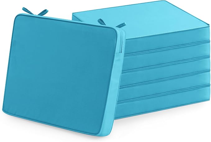 Outdoor Chair Cushions Set of 6: Waterproof & Fade Resistant Seat Cushion for Patio Furniture - 18.5 x 16 x 2 Inch Chair Pads with Ties and Hidden Zipper - Patio Chair Cushion Replacement, Teal