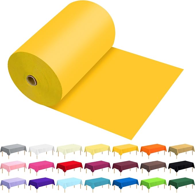 54 Inch X 600 Feet Plastic Table Cover Roll Premium Disposable Plastic Tablecloth for All Type/Shape Tables | Picnic, Party, Banquet, Birthdays, Weddings (Yellow, 54 Inch X 600 Feet)