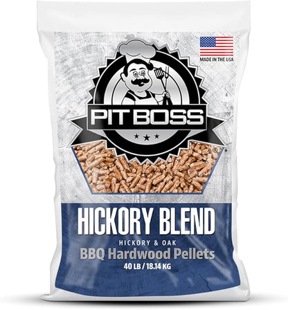 Pit Boss 100% All Natural BBQ Hardwood Pellets for Cooking, Grilling, and Smoking | 40lbs. Wood Pellets for Pellet Grills and BBQ Smokers | Hickory Blend