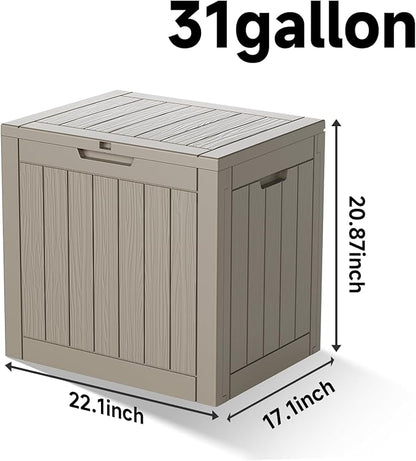 Pepe Tee Waterproof Resin Deck Box, Outdoor Storage Bin with Slatted Texture, All-Weather Patio Side Table & Garden Organizer, Coffee