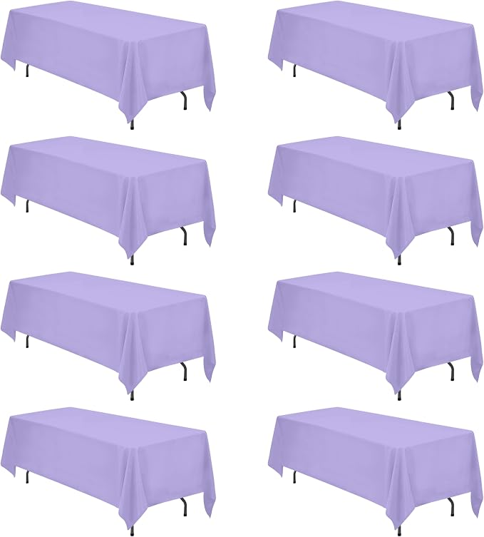 BRILLMAX 8 Pack Lavender Tablecloths 70x120 Inch for 6-8ft Rectangle Tables | 150 GSM Polyester Fabric, Universal Fit, Water, Stain & Wrinkle Resistant Cloth Cover for Wedding Reception Banquet Party