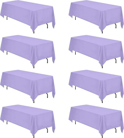 BRILLMAX 8 Pack Lavender Tablecloths 70x120 Inch for 6-8ft Rectangle Tables | 150 GSM Polyester Fabric, Universal Fit, Water, Stain & Wrinkle Resistant Cloth Cover for Wedding Reception Banquet Party