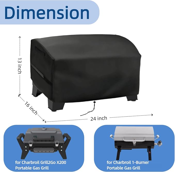 Mini Tabletop Gas Grill Cover for Charbroil Grill2Go X200 1 Burner Grill | 24x16x13,Waterproof Dustproof Heavy Duty Oxford Fabric,for Char-Broil Grill2Go X200 Portable Gas Grill 25409200