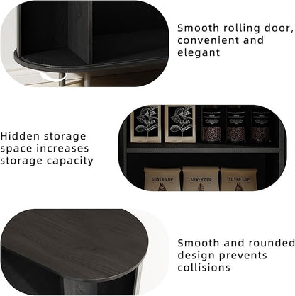 Buffet Sideboard Cabinet with Storage, 55" Fluted Cabinet with Sliding Door & Adjustable Shelf, Modern Accent Coffee Bar Console Table for Kitchen, Entryway, Black