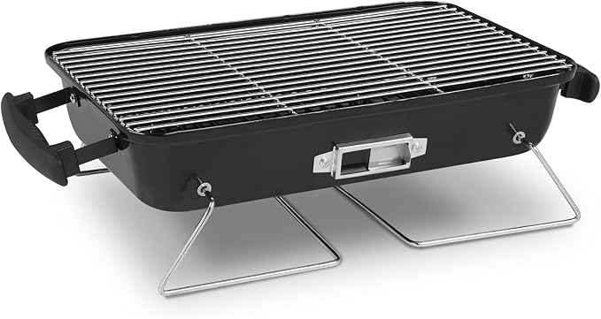 VINGLI 20'' Portable Charcoal Grill with Thermometer & Handle, Metal Compact Tabletop BBQ Grill, Outdoor Cooking Barbecue for Camping Travel Picnic Patio