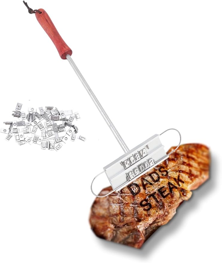 Branding Iron Kit with 120+ Interchangeable Letters and Spaces, Custom Design for Steak Meat BBQ Grill and Chicken Branding Tool Personalized Branding Set with Wood Handle