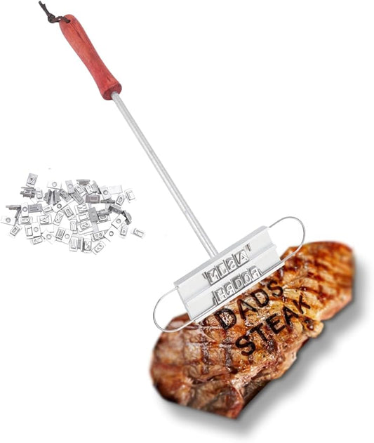 Branding Iron Kit with 120+ Interchangeable Letters and Spaces, Custom Design for Steak Meat BBQ Grill and Chicken Branding Tool Personalized Branding Set with Wood Handle