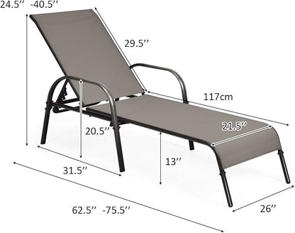 Tangkula Lounge Chair Outdoor, Patio Chaise Lounge with Adjustable Backrest, Reclining Pool Lounge Chair for Outside with Heavy Duty Steel Frame, Suitable for Beach, Yard, Balcony, Poolside