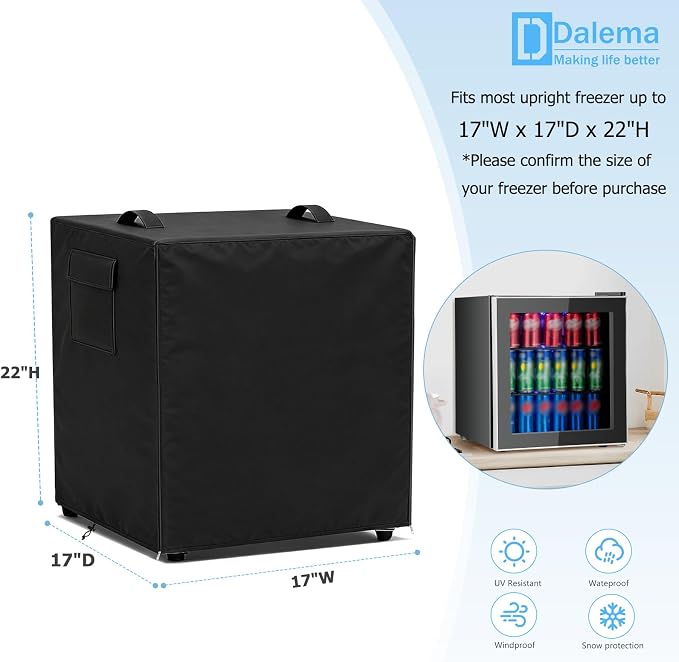 Mini Fridge Cover for Outside Small Beverage Refrigerator,17"Wx17"Dx22"H | Heavy Duty 600D,100% Waterproof,Dustproof,For Outdoor 1.7 Cu Ft Mini Wine Beer Drink Fridge,Black