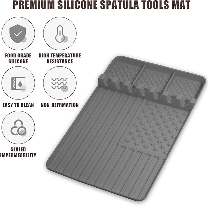 2 PCS Silicone Grill Mat Compatible with Blackstone, BBQ Griddle Tools Mat with Drip Pad, Spatula for Outdoor Kitchen Counter, Gifts for Men (Grey-2)