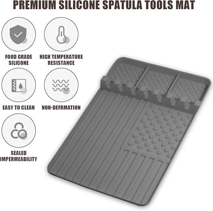 2 PCS Silicone Grill Mat Compatible with Blackstone, BBQ Griddle Tools Mat with Drip Pad, Spatula for Outdoor Kitchen Counter, Gifts for Men (Grey-2)