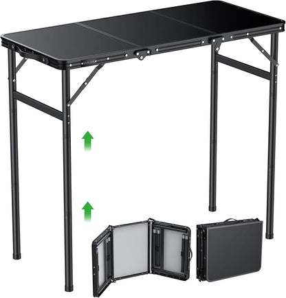 GARLLEN Folding Camping Table Max Capacity 66lbs, 3-Height Max 29.41" | Lightweight Folding Picnic Table, Aluminum Portable Outdoor Table for Grill, Camping, Threaded Install, 35.4" L x 15.7" W