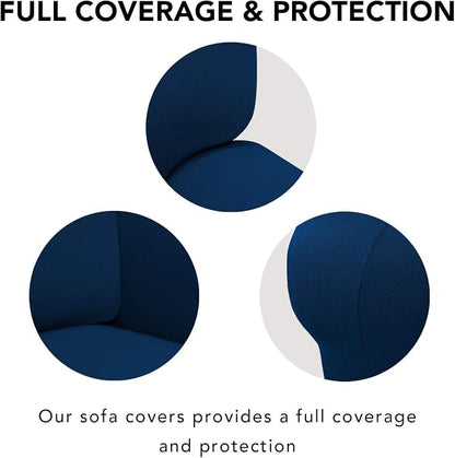 PureFit Stretch Couch Covers for Sofa Large Sofa Slipcovers Navy | 1-Piece Spandex Couch cover Soft Couch protector, Sofa cover Washable with Non Skid Foam and Elastic Bottom for Kids, Dogs
