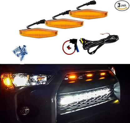 3pcs Amber Lens Amber LED Grille Lights Compatible with 2014-2019 4Runner TRD Pro Grille SR5 TRD off-road Limited TRO Pro