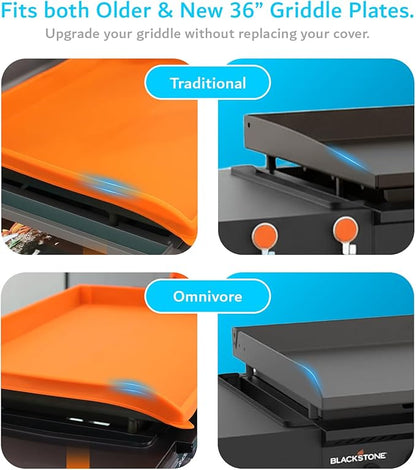 TUDIA 36" Silicone Griddle Mat for Blackstone 36 Inch Grill - Heavy Duty Rust-Resistant Food-Grade Surface & Full Edge Protection - Griddle Cover Compatible with Blackstone Omnivore (Orange, Update)
