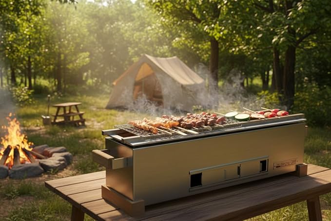The Bincho Grill 24" Tabletop Yakitori Grill – Japanese Style Charcoal Robata BBQ – Binchotan Grill for Authentic Japanese Grilling – Made from Durable Stainless Steel