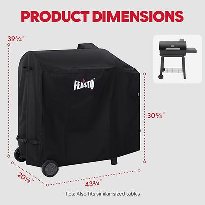 FEASTO 44-Inch Outdoor Grill Cover for Charcoal Grill with Side Table, Waterproof 600D Heavy Duty BBQ Grill Cover, with Handles & Hook and Loop Straps, Black