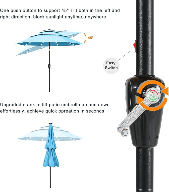 ABCCANOPY Solar Led Patio Umbrellas 3-Tiers 11FT (Lake)