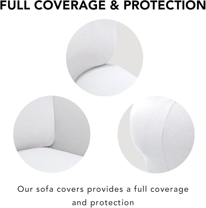 PureFit Stretch Couch Covers for Sofa 4 Seater Slipcovers White | 1-Piece Sofa Cover Washable Soft Couch protector, Couch Slipcover with Non Skid Foam and Elastic Bottom for Kids, Dogs