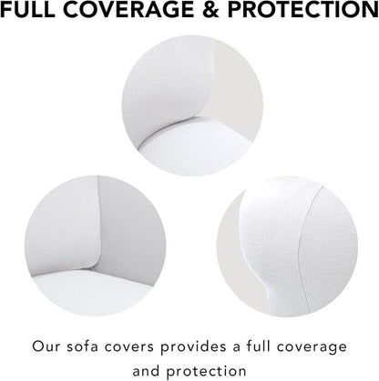 PureFit Stretch Couch Covers for Sofa 4 Seater Slipcovers White | 1-Piece Sofa Cover Washable Soft Couch protector, Couch Slipcover with Non Skid Foam and Elastic Bottom for Kids, Dogs