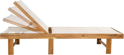 JONATHAN Y Lagunan 23.62" x 77.17" Acacia 5-Position Chair, White/Natural | Modern Coastal Reclining Patio Lounger, Foldable, Teak Oil Finish, 350lb Capacity, Breathable Mesh Sling Seat, Armless Design