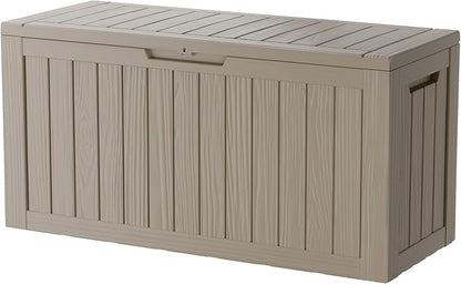 80 Gallon Lockable Resin Outdoor Storage Box, Waterproof & Weather Resistant Deck Box for Patio Cushion, Garden Tools & Pool Accessories, Grey