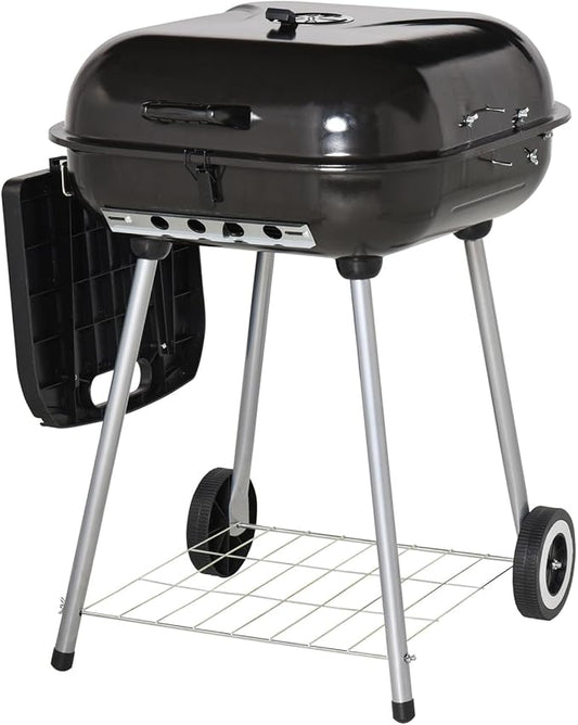 21" Portable Charcoal Grill with Wheels and Bottom Shelf