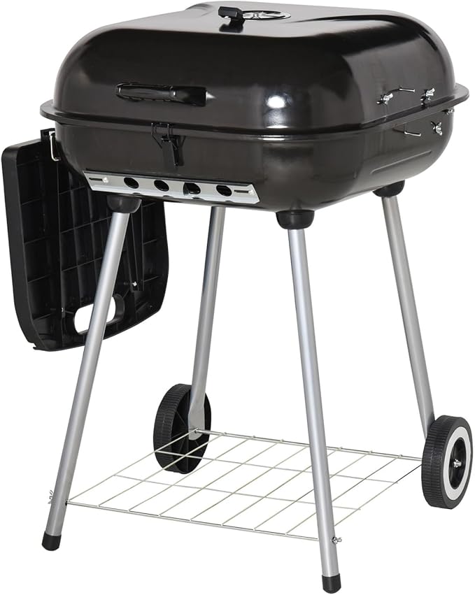 21" Portable Charcoal Grill with Wheels and Bottom Shelf