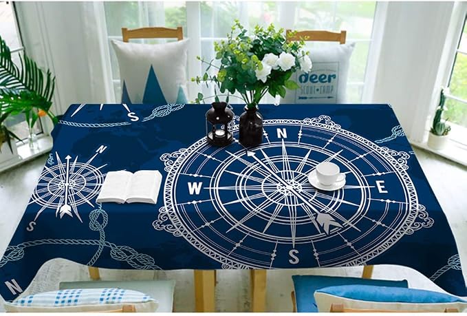Moslion Compass Tablecloth 60x84 Inch Rectangle Tableclothfor Picnic BBQ Kitchen