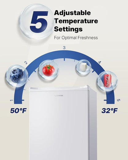 Upstreman 3.2 Cu.Ft Mini Fridge with Freezer, White-BR321 | Adjustable Thermostat, Energy Saving, Low Noise, Reversible Door, Small Refrigerator for Dorm, Bedroom, Office