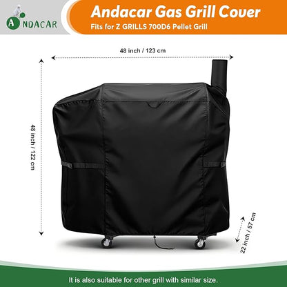 Charcoal Grills Cover for Z Grills 700D6 Pellet Grill, Waterproof Outdoor Grill Cover BBQ Grill Cover Barbeque Grill Cover (Cover Only) - 48" L×22" W×48" H, Black