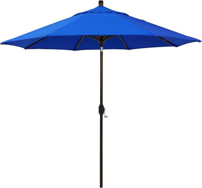 California Umbrella 12-Year-Non-Fading, 9Ft Premium Sunbrella Patio Umbrella, Hand-Crank, Button-Tilt, Bronze Frame, Pacific Blue Fabric