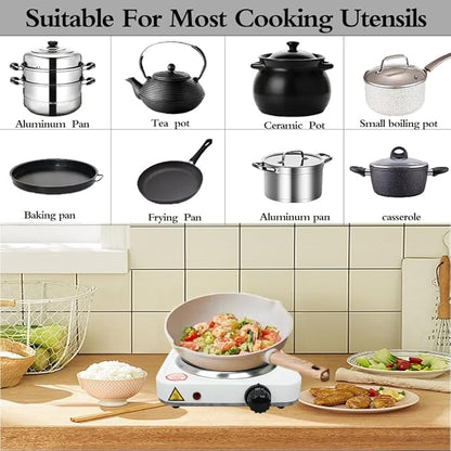 Compact and Portable Countertop Burner- Countertop Single Cast Iron Burner 1000 Watts Electric Hot Plate Temperature Controls White